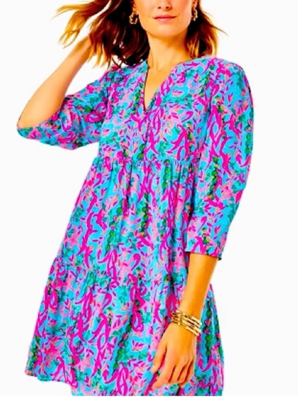Lilly Pulitzer, NWT Vibrant Aqua & Fuchsia seaweed samba Shift Dress 👗 sz L